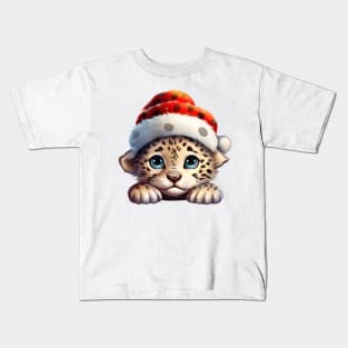 Christmas Peeking Baby Leopard Kids T-Shirt